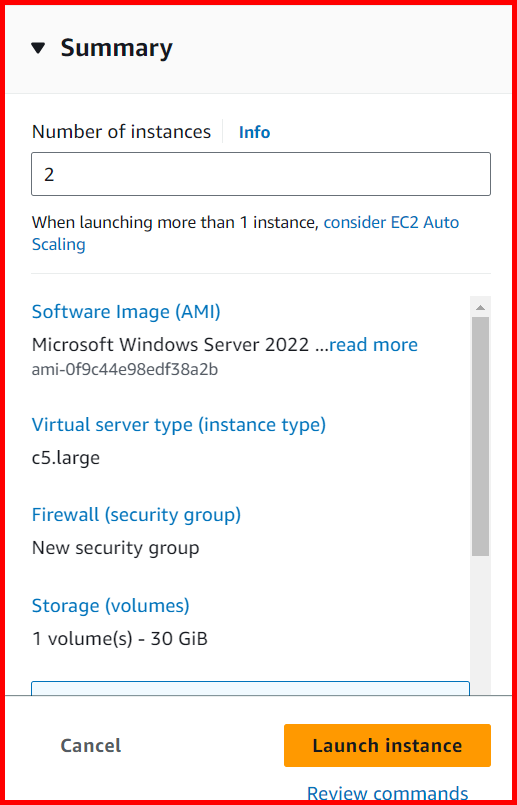 Picture showing the number of instances created
